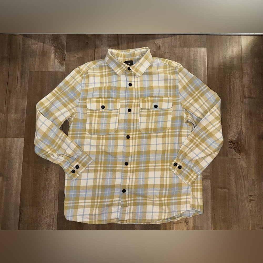 H&M Men’s Long Sleeve Flannel Shacket Overshirt Button Down Size Large